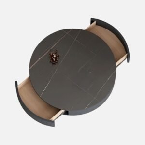Tanush Furnitures Modern Round Coffee Table with Marble-Effect Top and Hidden Storage Compartment (Black) - Image 6