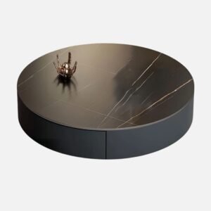 Tanush Furnitures Modern Round Coffee Table with Marble-Effect Top and Hidden Storage Compartment (Black) - Image 5