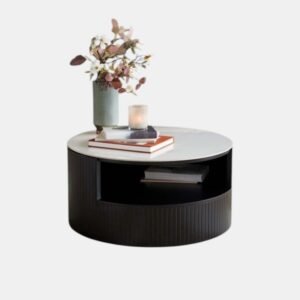 Tanush Furnitures Modern Round Coffee Table with Storage Shelf (Black) - Image 2