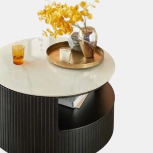 Tanush Furnitures Modern Round Coffee Table with Storage Shelf (Black) - Image 4