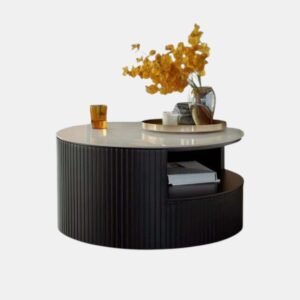 Tanush Furnitures Modern Round Coffee Table with Storage Shelf (Black) - Image 6