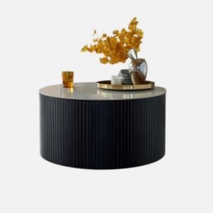 Tanush Furnitures Modern Round Coffee Table with Storage Shelf (Black) - Image 5