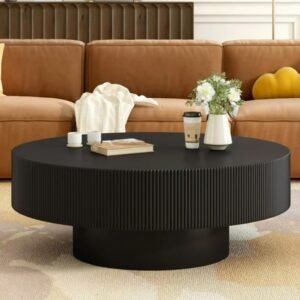 Tanush Furnitures Artisan Fluted Pedestal Coffee Table (Black) - Image 1