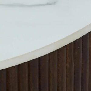 Tanush Furnitures Round Wooden Coffee Table with Mica Laminated Top & Gold Finish Base (Brown) - Image 6