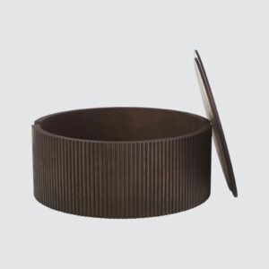 Tanush Furnitures Mona Round Coffee Table in Fluted Wood with Hidden Storage (Brown) - Image 2