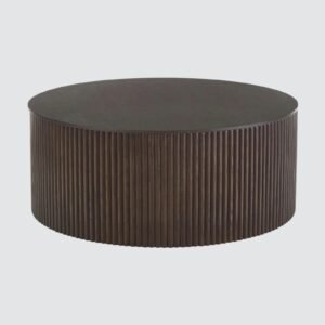 Tanush Furnitures Mona Round Coffee Table in Fluted Wood with Hidden Storage (Brown) - Image 5