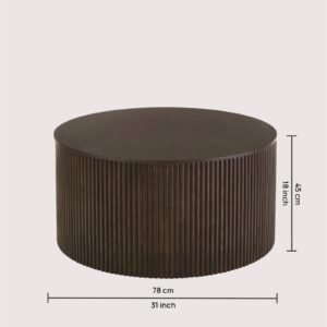 Tanush Furnitures Mona Round Coffee Table in Fluted Wood with Hidden Storage (Brown) - Image 3