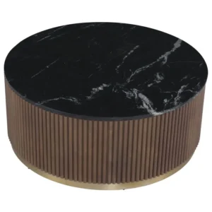 Tanush Furnitures Modern Round Fluted Wooden Coffee Table with Mica Laminated Top – Walnut Brown - Image 5