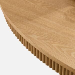 Tanush Furnitures Modern Oval Pedestal Coffee Table with Fluted Apron (Natural Oak) - Image 5