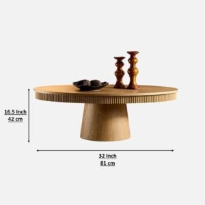 Tanush Furnitures Modern Oval Pedestal Coffee Table with Fluted Apron (Natural Oak) - Image 3