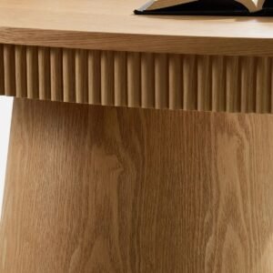Tanush Furnitures Modern Oval Pedestal Coffee Table with Fluted Apron (Natural Oak) - Image 4