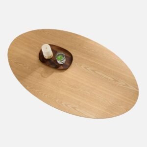 Tanush Furnitures Modern Oval Pedestal Coffee Table with Fluted Apron (Natural Oak) - Image 6