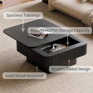 Tanush Furnitures Modern Coffee Table with Fluted Design and Hidden Lift-Top Storage (Black) - Image 6