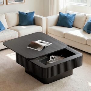 Tanush Furnitures Modern Coffee Table with Fluted Design and Hidden Lift-Top Storage (Black)