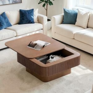 Tanush Furnitures Contemporary Wooden Coffee Table with Hidden Storage (Brown)
