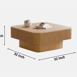 Tanush Furnitures Rio Fluted Wooden Coffee Table with Hidden Storage and Mica Laminated Top (Light Brown) - Image 3