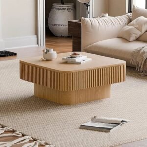 Tanush Furnitures Rio Fluted Wooden Coffee Table with Hidden Storage and Mica Laminated Top (Light Brown) - Image 7