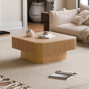 Tanush Furnitures Rio Fluted Wooden Coffee Table with Hidden Storage and Mica Laminated Top (Light Brown) - Image 4