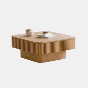 Tanush Furnitures Rio Fluted Wooden Coffee Table with Hidden Storage and Mica Laminated Top (Light Brown) - Image 5