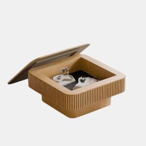 Tanush Furnitures Rio Fluted Wooden Coffee Table with Hidden Storage and Mica Laminated Top (Light Brown) - Image 2
