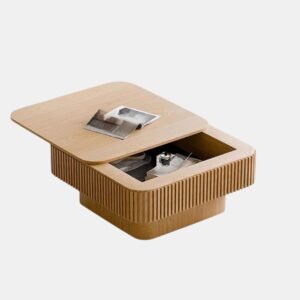 Tanush Furnitures Rio Fluted Wooden Coffee Table with Hidden Storage and Mica Laminated Top (Light Brown) - Image 6