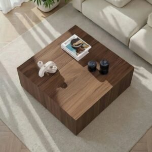 Tanush Furnitures Modern Square Coffee Table (Walnut Brown) - Image 8