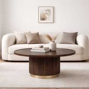 Tanush Furnitures Wood Round Coffee Table for Living Room (Brown) - Image 1