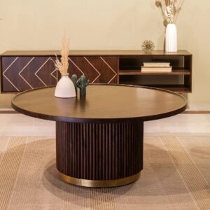Tanush Furnitures Wood Round Coffee Table for Living Room (Brown) - Image 2
