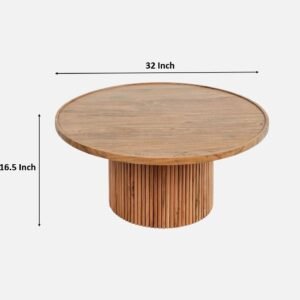 Tanush Furnitures Modern Round Wooden Coffee Table (Natural Oak) - Image 3