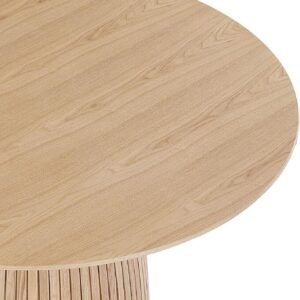 Tanush Furnitures Modern Round Oak Finish Dining Table with Fluted Pedestal Base (Natural Oak) - Image 4