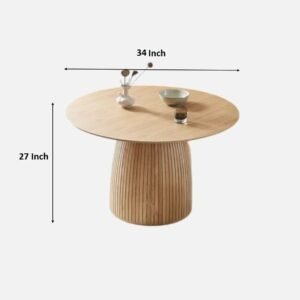 Tanush Furnitures Modern Round Oak Finish Dining Table with Fluted Pedestal Base (Natural Oak) - Image 3