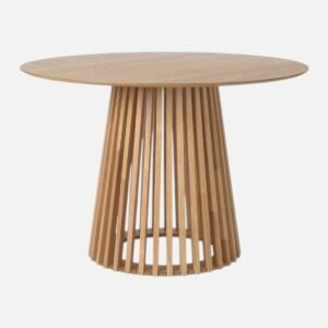 Tanush Furnitures Round Wooden Dining Table with Slatted Pedestal Base (Natural Oak) - Image 2