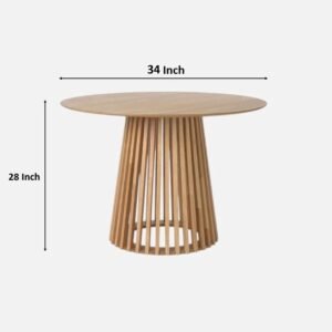Tanush Furnitures Round Wooden Dining Table with Slatted Pedestal Base (Natural Oak) - Image 3