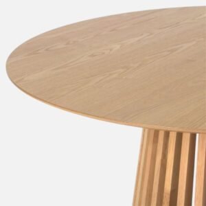 Tanush Furnitures Round Wooden Dining Table with Slatted Pedestal Base (Natural Oak) - Image 4