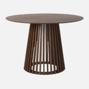 Tanush Furnitures Round Wood Dining Table with Slatted Pedestal Base (Brown) - Image 2