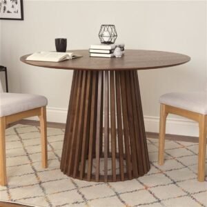 Tanush Furnitures Round Wood Dining Table with Slatted Pedestal Base (Brown) - Image 1