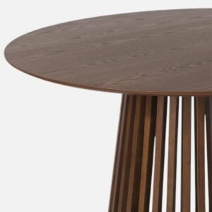 Tanush Furnitures Round Wood Dining Table with Slatted Pedestal Base (Brown) - Image 5