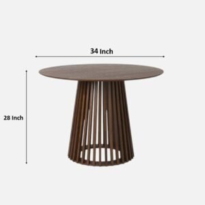 Tanush Furnitures Round Wood Dining Table with Slatted Pedestal Base (Brown) - Image 3