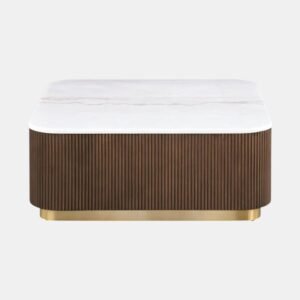 Tanush Furnitures Modern Square Fluted Coffee Table with Marble-Finish Mica Top (Brown) - Image 3