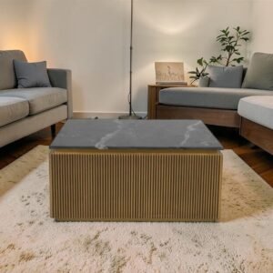 Tanush Furnitures Modern Rio Fluted Wooden Pedestal Centerpiece (Golden Yellow) - Image 6
