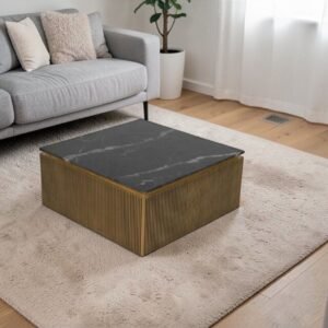 Tanush Furnitures Modern Rio Fluted Wooden Pedestal Centerpiece (Golden Yellow)