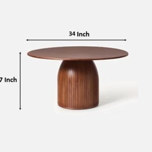 Tanush Furnitures Modern Round Walnut Finish Dining Table with Fluted Pedestal Base (Brown) - Image 3