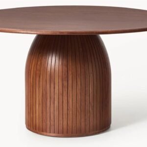 Tanush Furnitures Modern Round Walnut Finish Dining Table with Fluted Pedestal Base (Brown) - Image 2