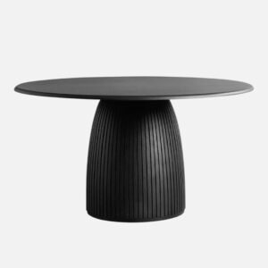 Tanush Furnitures Modern Round Pedestal Dining Table with Fluted Base – Black Finish (Black) - Image 2