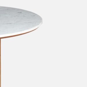 Tanush Furnitures Round Marble Finish Wooden Dining Table with Fluted Pedestal Base (Brown and White Top) - Image 4