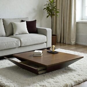 Tanush Furnitures Modern Storage Coffee Table with Hidden Drawer (Brown) - Image 1