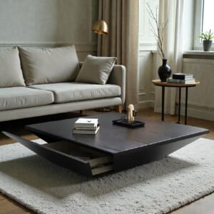 Tanush Furnitures Modern Sigma Coffee Table with Seamless Hidden Storage Drawer (Black) - Image 1
