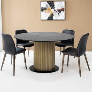 Tanush Furnitures The Aurelius Circular Pedestal Table (Golden Yellow) - Image 2