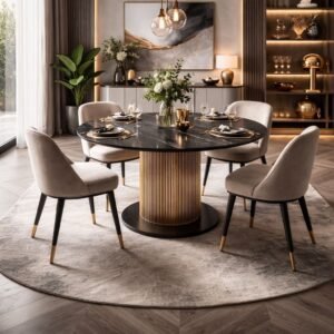 Tanush Furnitures The Aurelius Circular Pedestal Table (Golden Yellow) - Image 4
