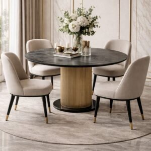 Tanush Furnitures The Aurelius Circular Pedestal Table (Golden Yellow)